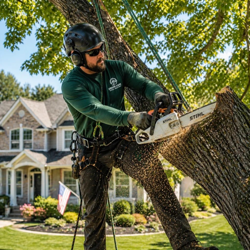 Professional tree service crew performing tree pruning and removal in Columbus Ohio